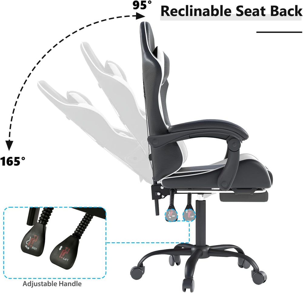 OS MOTOR Gaming Chair with Headrest and Lumbar Support, White | Ergonomic Hig...