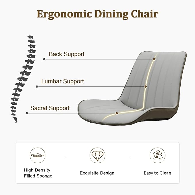 Dining Chairs Set of 2, Leather Modern Kitchen & Dining Room Chairs, Comfortable Upholstered Kitchen Chairs with Metal Legs Armless Side Chairs for Kitchen Restaurant, Light Grey & Dark Grey