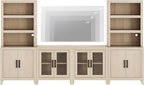 WAMPAT Entertainment Center with Bookshelves, 4-Piece Modular TV Stand with Storage Towers, Farmhouse Media Console with Glass Doors for Living Room, Bedroom, Beige