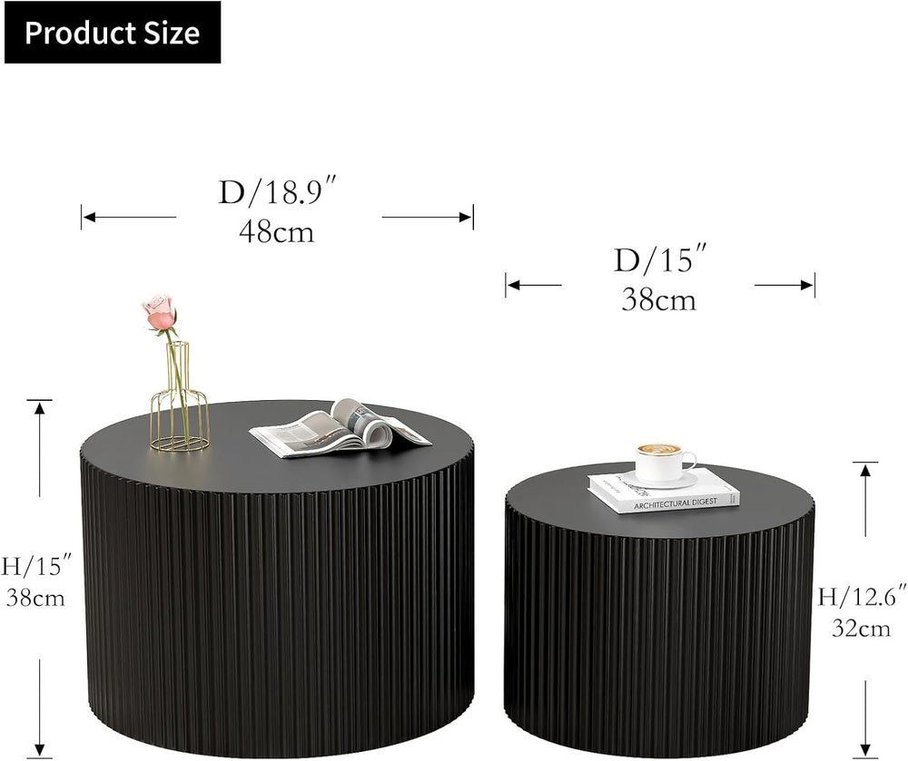 Round Wood Coffee Table Set of 2 Nesting Coffee Tables Black 18.9 inch | Mode...