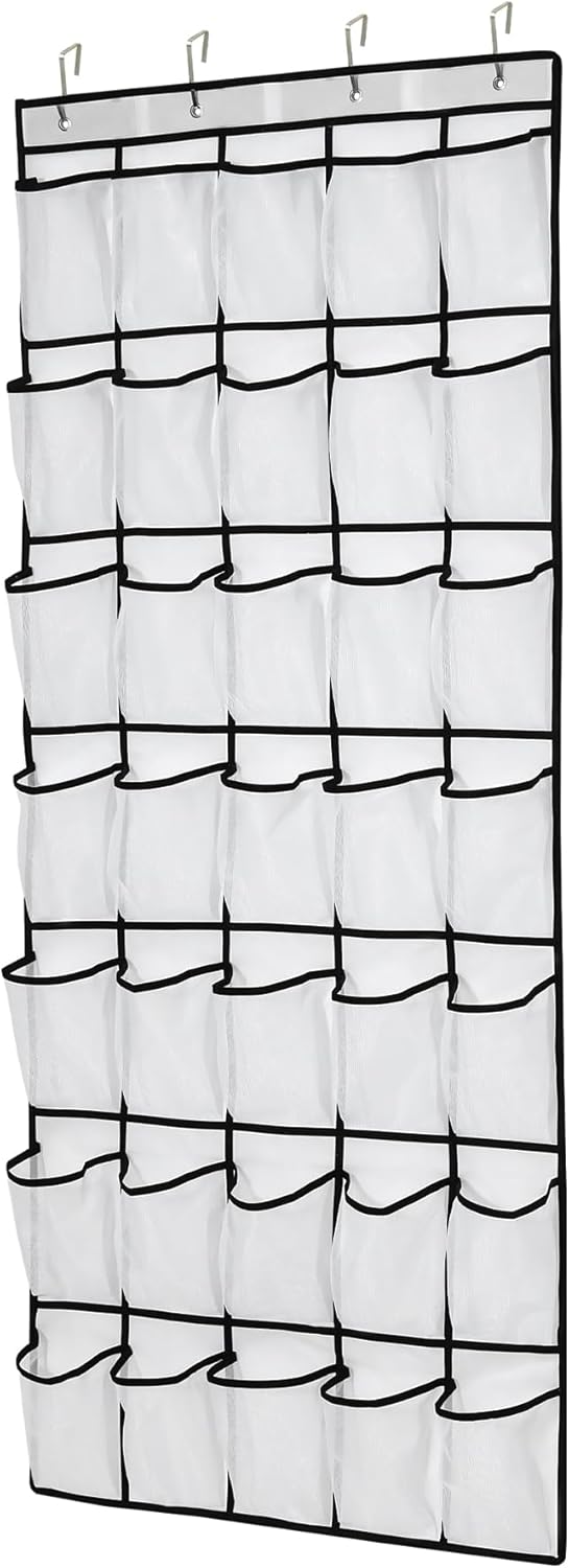 35Large Pockets Over The Door Shoe Organizer, Mesh Pockets Shoe Holder Rack, Capacity hanging shoe organizer，door shoe rack With 4 Metal Hook.