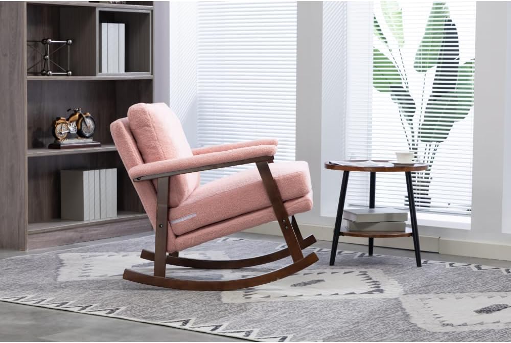 Mid Century Modern Accent Chair,Rocking Chair with Wood Frame, Upholstered Li...