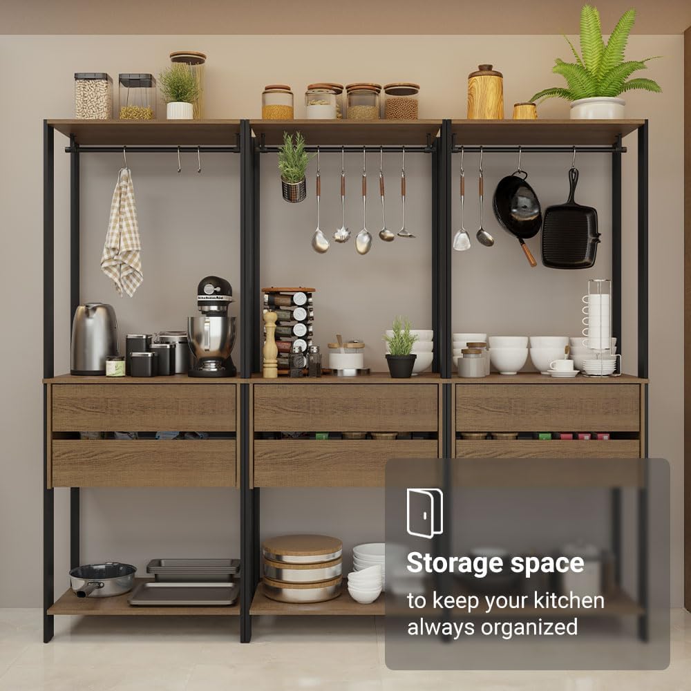Madesa Kitchen Pantry Storage Rack with 6 Drawers and Hanging Spaces 82"...