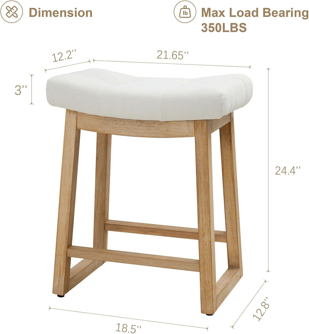 24 Inch Counter Height Bar Stool, Backless Upholstered Bar Stool with Wood Le...