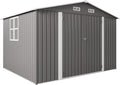 Metal Storage Shed, 10 X 8 FT Lockable Outdoor Tool Shed with Air Vent and Clear Windows, Galvanized Steel Garden Shed for Backyard, Patio, Garden, Bike Storage or Outdoor Use, Grey