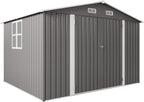 Metal Storage Shed, 10 X 8 FT Lockable Outdoor Tool Shed with Air Vent and Clear Windows, Galvanized Steel Garden Shed for Backyard, Patio, Garden, Bike Storage or Outdoor Use, Grey