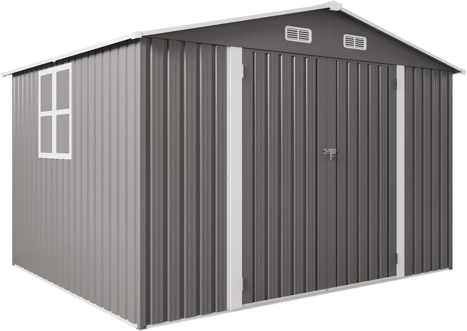 Metal Storage Shed, 10 X 8 FT Lockable Outdoor Tool Shed with Air Vent and Clear Windows, Galvanized Steel Garden Shed for Backyard, Patio, Garden, Bike Storage or Outdoor Use, Grey