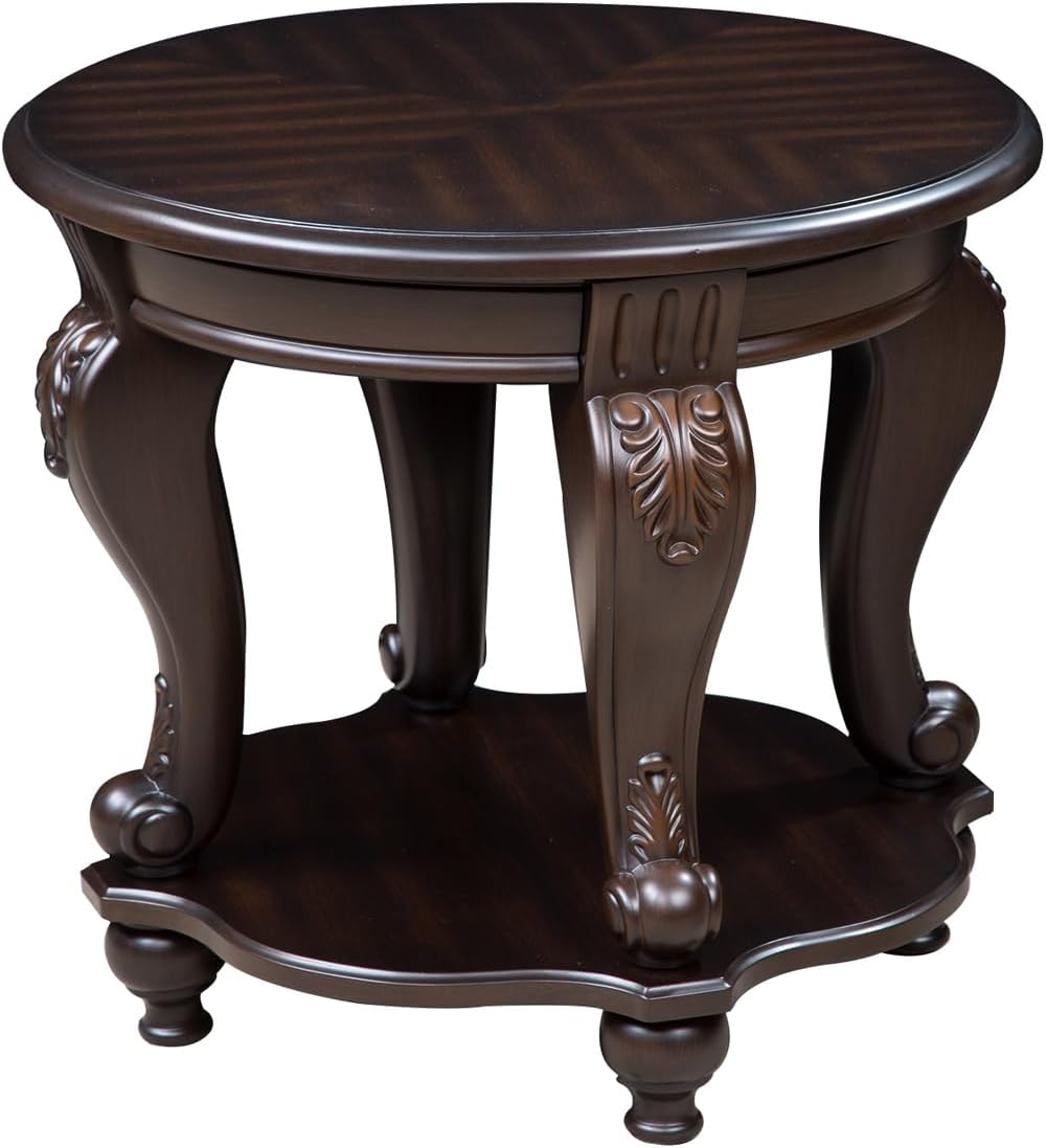 Vintage Small Round End Table 22" Wood Side Table, Antique Table Legs wi...