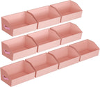 Closet Baskets for Shelves Trapezoid - Decorative Storage Baskets with Handle, Closet Bins for Organization, Shelf Storage Bins for Clothes, Books, Home, Office, 10 Pack, Pink