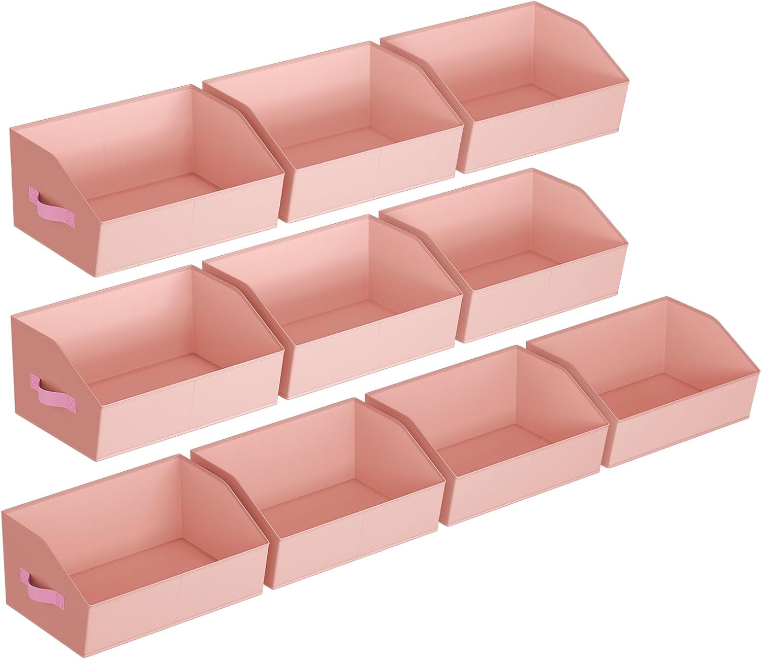 Closet Baskets for Shelves Trapezoid - Decorative Storage Baskets with Handle, Closet Bins for Organization, Shelf Storage Bins for Clothes, Books, Home, Office, 10 Pack, Pink