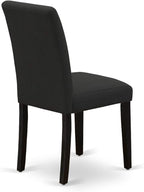 East West Furniture DMAB3-ABK-24 3 Piece Modern Dining Table Set Contains a Round Wooden Table with Dropleaf and 2 Black Color Linen Fabric Upholstered Chairs, 42x42 Inch, Wirebrushed Black