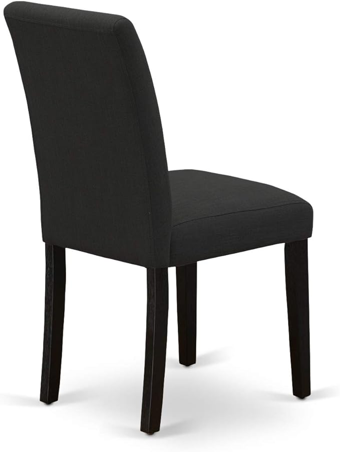 East West Furniture DMAB5-ABK-24 5 Piece Modern Dining Table Set Includes a Round Wooden Table with Dropleaf and 4 Black Color Linen Fabric Upholstered Chairs, 42x42 Inch, Wirebrushed Black