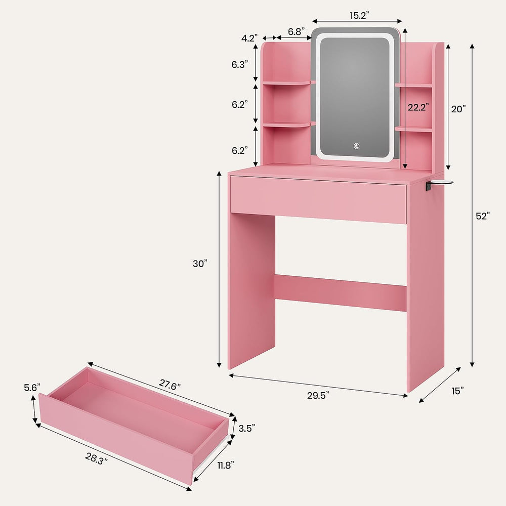Small Vanity Desk with Mirror and lights,Pink Makeup Vanity for Girls Kid | C...