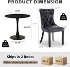 3-Pieces 31.5" Round Dining Table Set for 2, Black Dining Table & PU & Velvet Upholstered Dining Chairs Set of 2 for Kitchen Dining Room Apartment Small Space(Black & Grey Chairs)