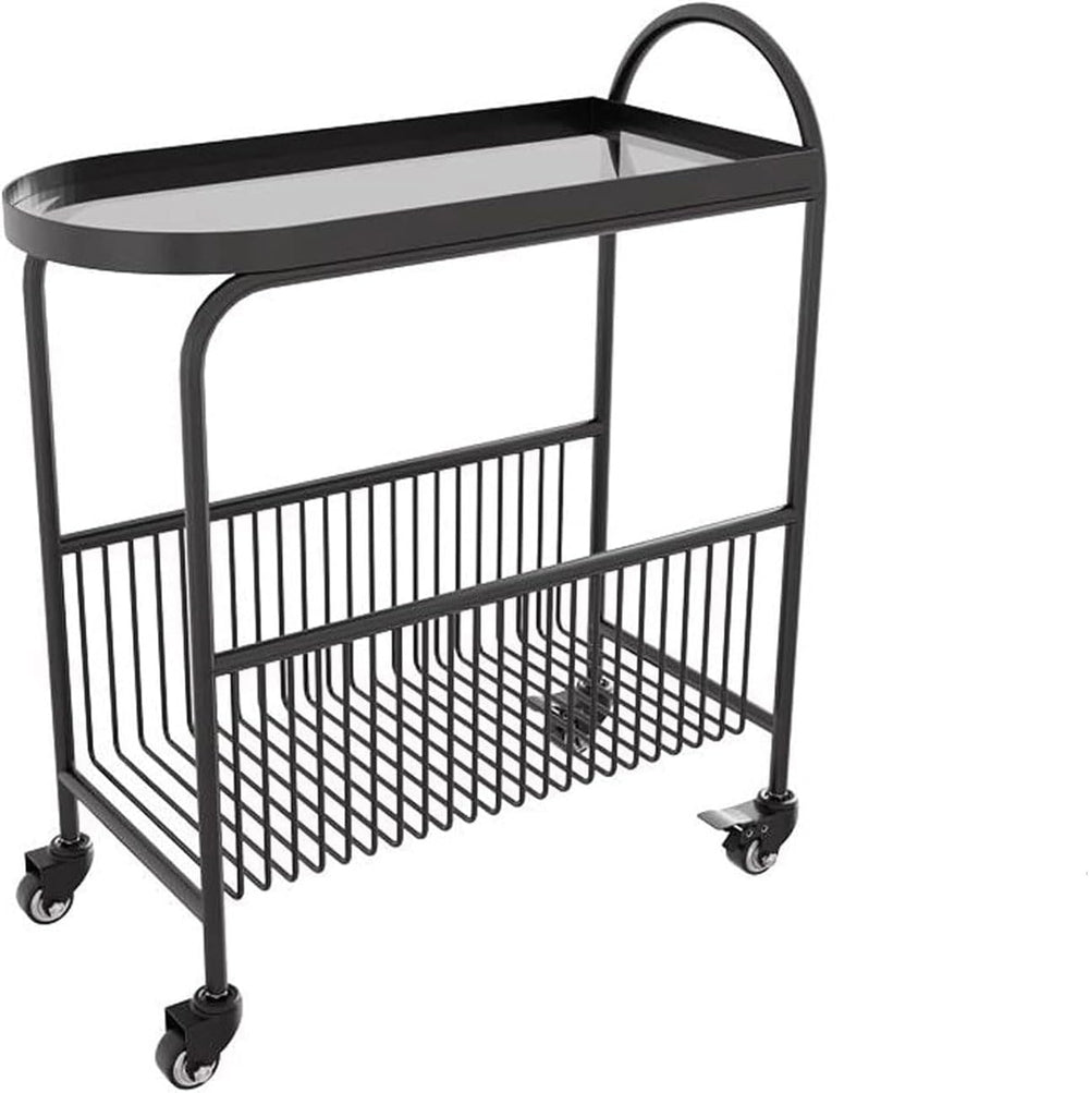 Small Sofa Side Table End Table with Wheels, 2-Tier Utility Rolling Cart Stor...