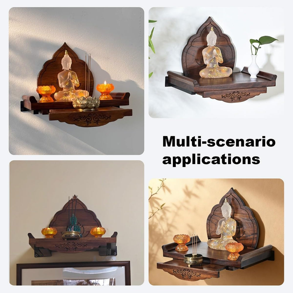 Wall Mounted Shrine Buddhist Altar, Personal Shrine Stand with Retractable Pu...