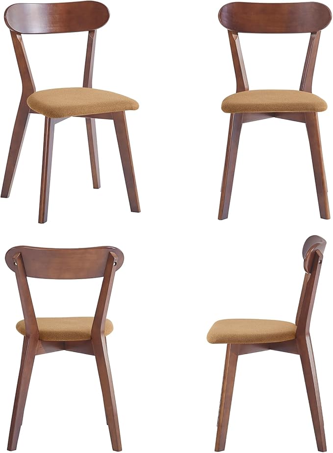 Walnut Solid Wood Chairs Set of 4 for Living Room and Home Kitchen, with Khaki Fixed Cushion (Louis-4 Walnut, Walnut/Khaki)