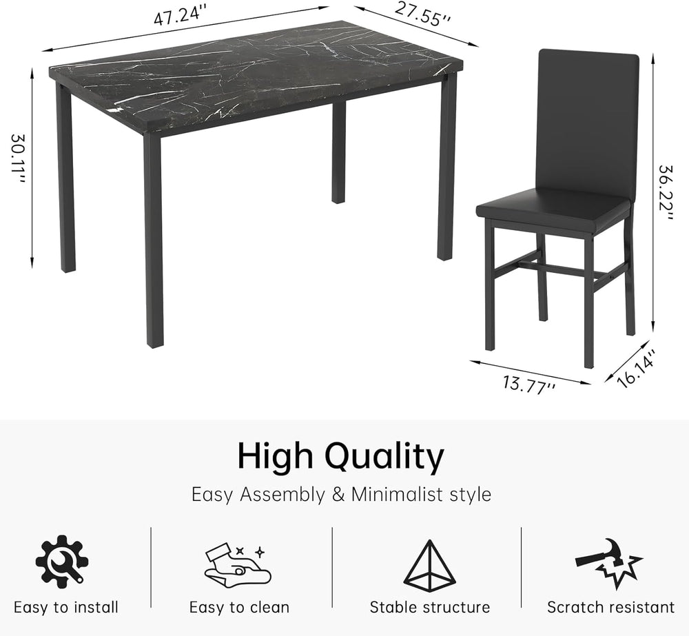 DKLGG 5-Piece Dining Table Set for 4, Faux Marble Kitchen Table Chairs Set of...