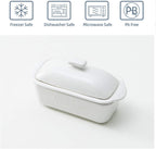 FE Butter Dish, 10 oz Ceramic Butter Keeper with Water Line, French Butter Dish with Lid for Countertop (White)