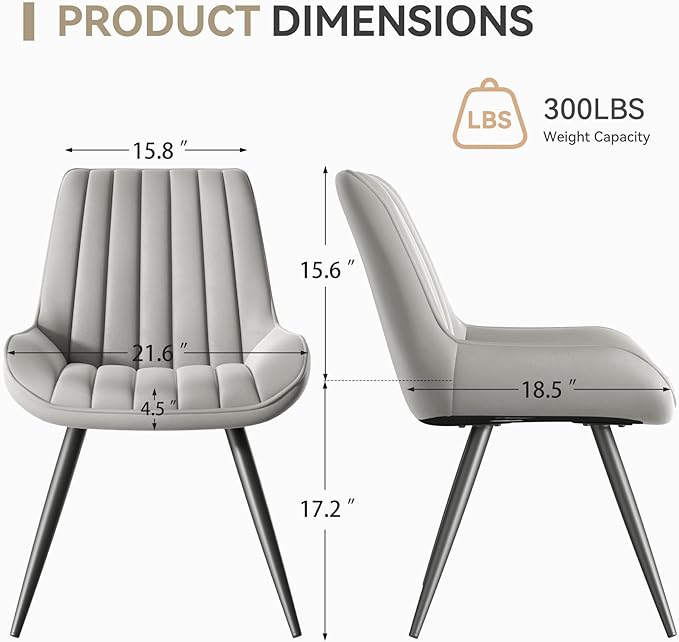 Modern Dining Chairs Set of 4,Upholstered Dining Room Chairs with Thick Cushions,Fabric Comfy Dining Chairs with Metal Legs for Dining Room Grey
