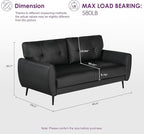 TYBOATLE Sofa Couch 61" Small Loveseat Couches for Living Room, Black Faux Leather Couch Mid Century Modern Tufted Mini Sofa Comfy Office 2 Seat Settee Love Seat Couches for Small Spaces Bedroom