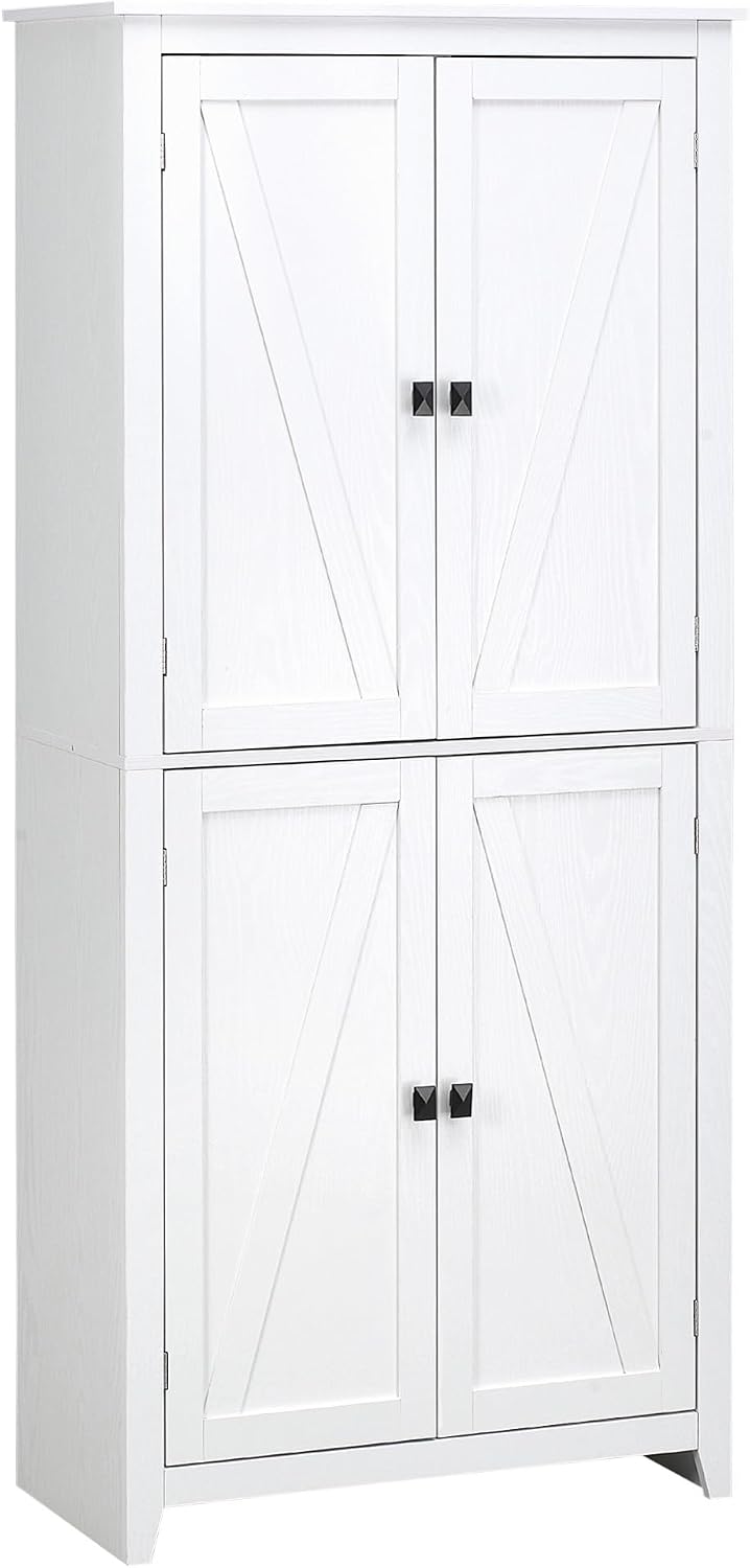 Modern Freestanding 4-Door Kitchen Pantry, Storage Cabinet Organizer with 4-T...