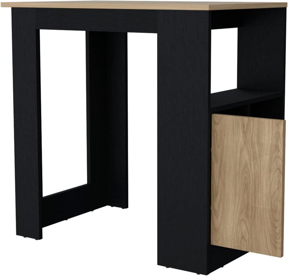 Kitchen Island with Door and Open Storage, Black/Natural Oak | Melamine kitch...