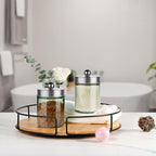 Amolliar Sage Green Glass Apothecary Jar, Qtip Holder Metal Lid & Sticker, Bathroom Qtip Dispenser Storage Canister, Perfect for Cotton Balls, Swabs, Round Pads, Bath Salt, Floss,Brushed Nickel 1 Pack