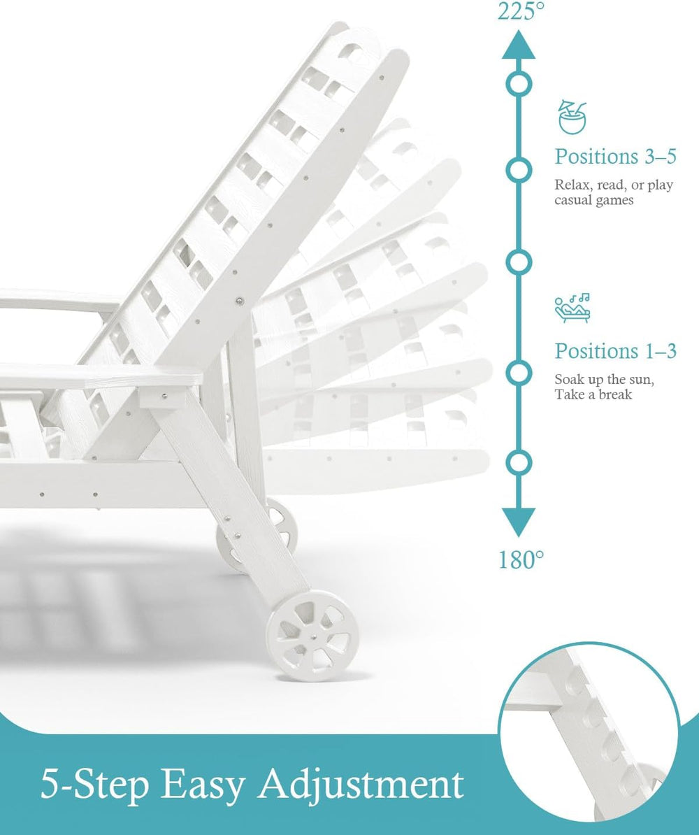 Ciokea Outdoor Chaise Lounge Chair, 5-Position Adjustable, White | HDPE All-W...
