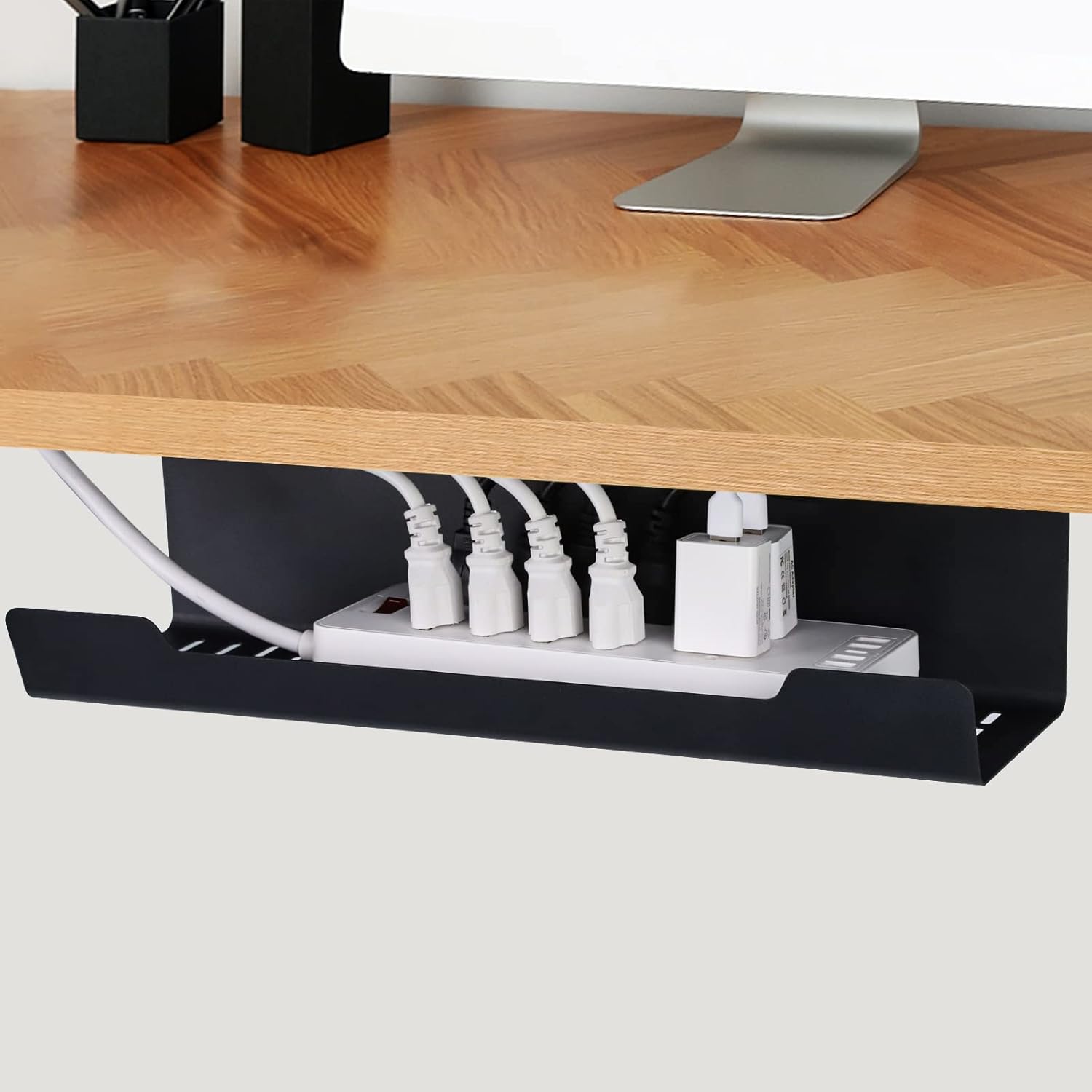 VIDOR Under Desk Cable Management Tray 2-Pack, 17" Cord Organizer, No Drill Alloy Steel, Perfect for Standing Desk and Office Home Wire Management