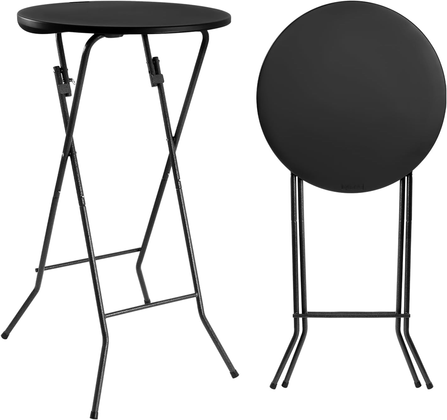 Byliable 24in Round Folding Cocktail Table, Plastic Bar Height Table, Black | Portable Foldable Design with Removable Legs, Two Folding Methods, HDPE Tabletop, Indoor Outdoor for Parties, Patio, Events