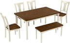 SogesPower Classic 6-Piece Dining Table Set for 4-6,Rectangular Farmhouse Wooden Dining Table Set with 4 Chairs & 1 Bench for Dining Room Living Room,Brown+Cottage White