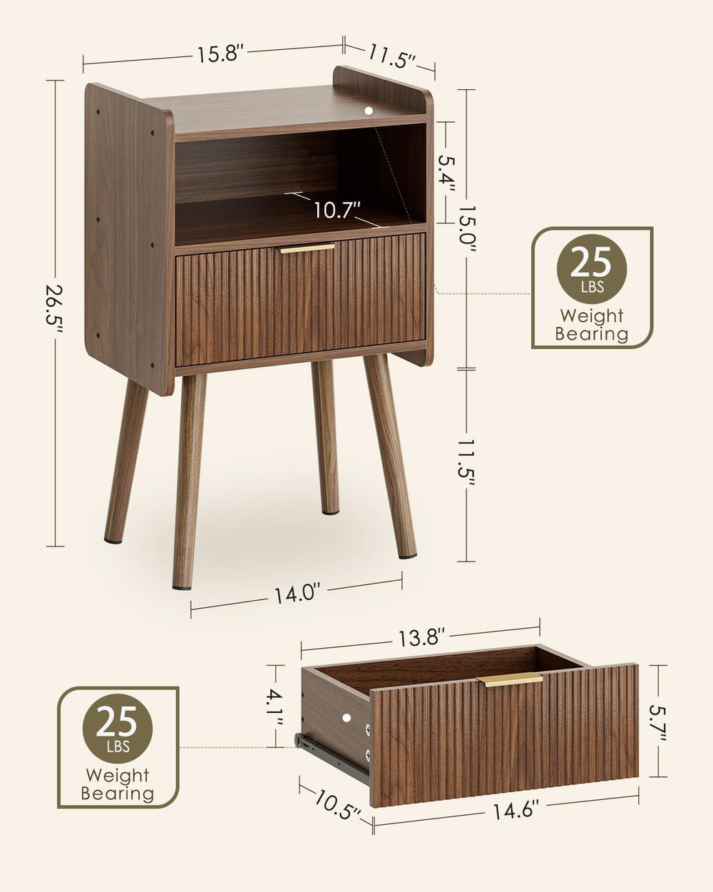 Night Stand, Modern Side Table, Small Nightstand, Wood Bedside Table with Sto...