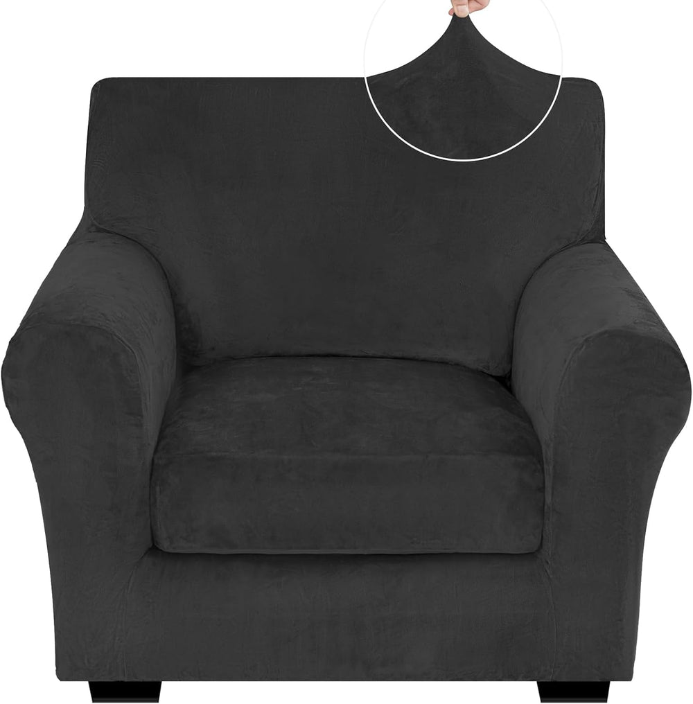XINEAGE 2-Piece Velvet Armchair Sofa Cover, Couch Covers for Dog,Black