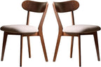 100% Solid Oak Wood Dining Chairs,Mid Century Modern Dining Chairs with Upholstered Cushion,Kitchen,Dining Room Chairs Set of 2 (2, Walnut Color Grey Upholstery)