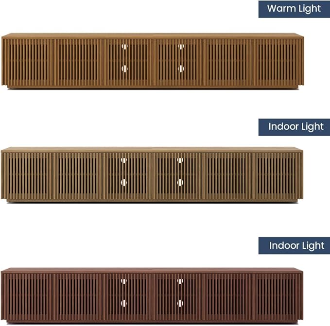 POVISON Full Assembled Mid Century Modern TV Stand, 118” Extra-Large Entertainment Center for 100 inch TV, Wood Slatted TV Media Console with Storage for Living Room Bedroom