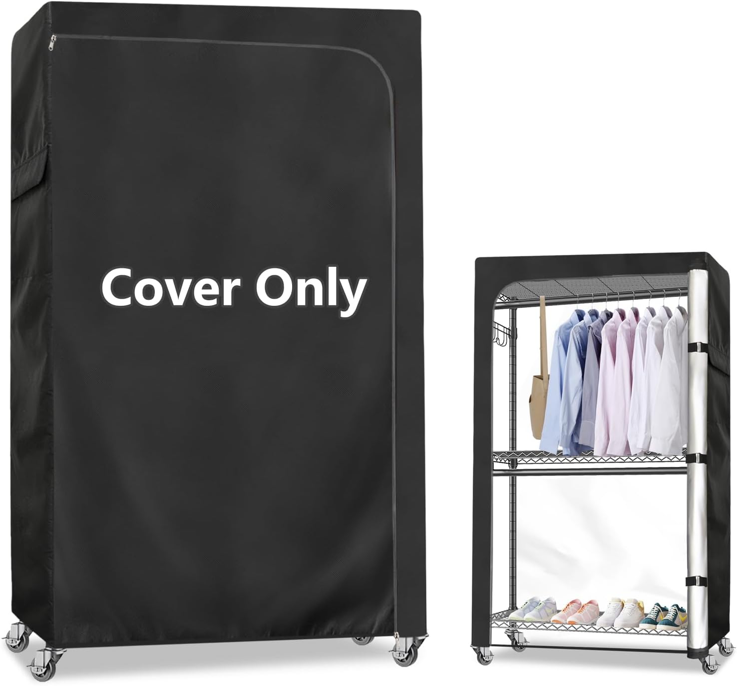 Garment Rack Cover,600D Heavy Duty Waterproof Clothing Rack Cover,Clothes Rack Cover with Zipper for Metal Garment Rack（47.2"W x 17.7"D x 80.7"H,Cover Only)