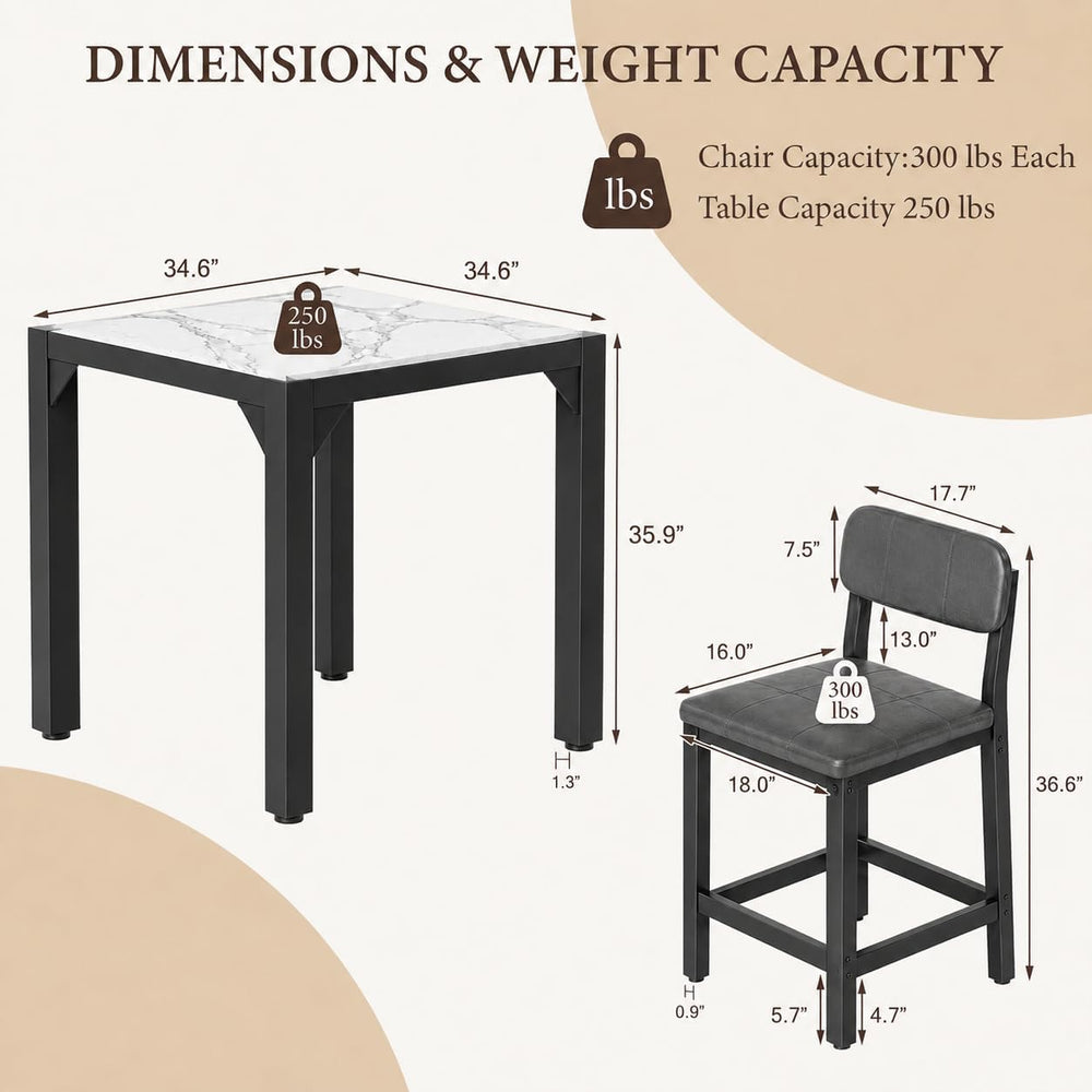 XIAO WEI 5-Piece Counter Height Dining Table Set for 4, Marble-Look, Grey
