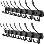 Coat Rack Wall Mount with 8 Tri Hooks, Stainless Steel 24 Inch – Black Matte Finish, Heavy Duty Wall Mounted Hook Rack for Coats, Hats, Towels, Scarfs, Robes, Bags, Entryway & Bathroom - 2 Pack