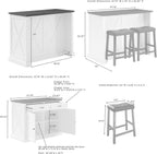 Crosley Furniture Clifton Kitchen Storage Island, Microwave Stand, Coffee Bar and Set of 2 Upholstered Saddle Stools, Distressed White/Black
