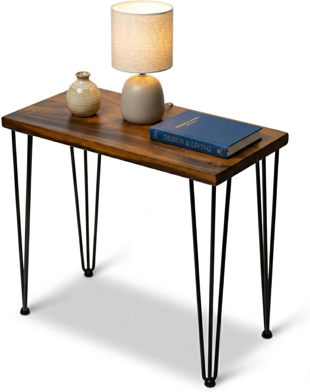 Walnut Solid Wood Side Table - 24 W 12 D Narrow End Table for Living Room, Ha...