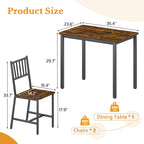 Rovibek 3 Piece Dining Table Set for 2 with Steel Frame & Adjustable Feet, Small Kitchen Table with 2 Chairs, Modern Breakfast Nook Dinette for Small Space, Industrial Farmhouse Brown