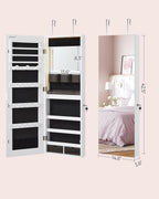 SONGMICS Mirror Jewelry Cabinet Armoire Organizer, Wall or Door Mount Storage Cabinet with Full-Length Frameless Lighted Mirror, Built-in Makeup Mirror, 2 Drawers, Lockable, Christmas Gift, White