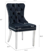 KCC Velvet Dining Chairs Set of 2, Upholstered High-end Tufted Dining Room Chair with Nailhead Back Ring Pull Trim Stainless Steel Legs, Contemporary Nikki Collection Modern Style for Kitchen, Black