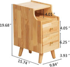 Small Nightstand, Narrow Nightstand, Solid Slim Wood Night Stand for Small Spaces, Couch, Nature Color 9.84in Wide