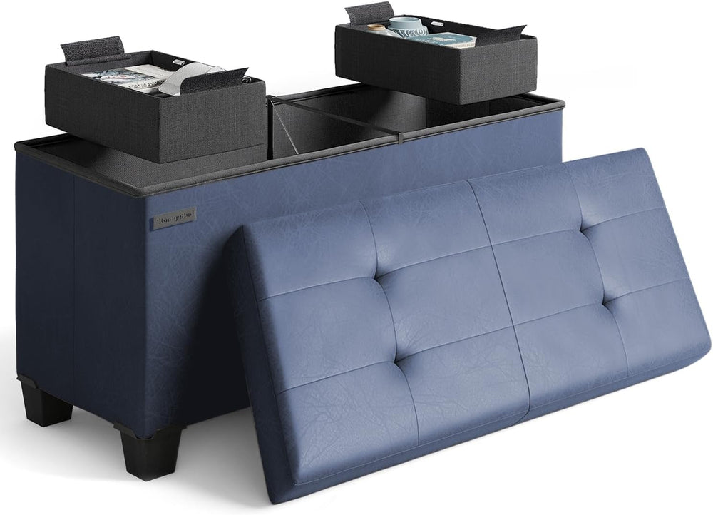 Storage Ottoman Bench with Bins, 30-in Storage Bench for Bedroom End of Bed, ...