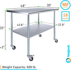 AmGood 48" Long x 30" Deep Stainless Steel Table with Casters