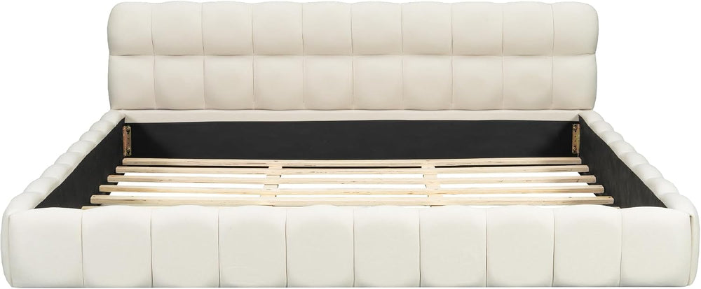 JIJIWANG Queen Platform Bed with Linen Headboard & Footboard, Beige