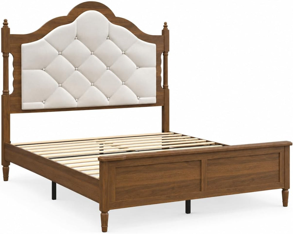 Queen Size Bed Frame with 51" Tall Wingback Headboard, Fabric Upholstere...