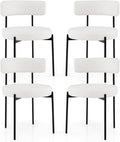 Giantex Sherpa Dining Chairs Set of 4, Upholstered Round Kitchen Chairs with Curved Backrest & Metal Legs, Modern Armless Side Chairs, White Boucle Accent Chairs for Dining Room, Living Room